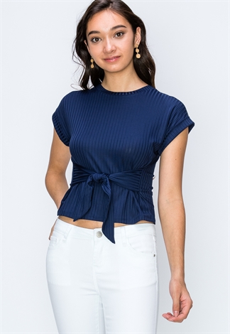 Ribbed Tie Front Casual Top