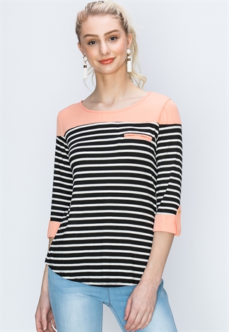 Striped Contrast Casual Top 