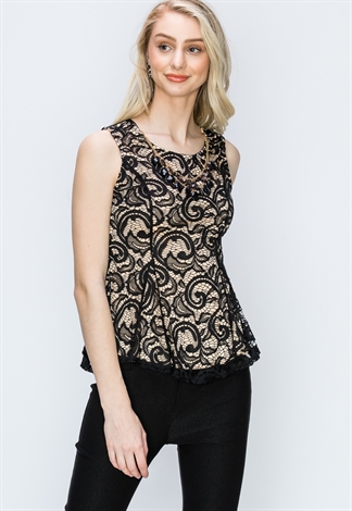 Lace Panel Dressy Top W/Necklace