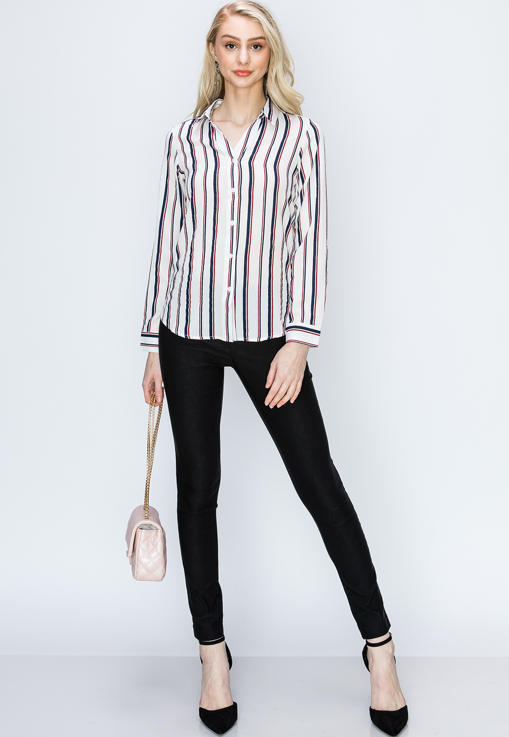 Pinstriped Button Up Blouse 