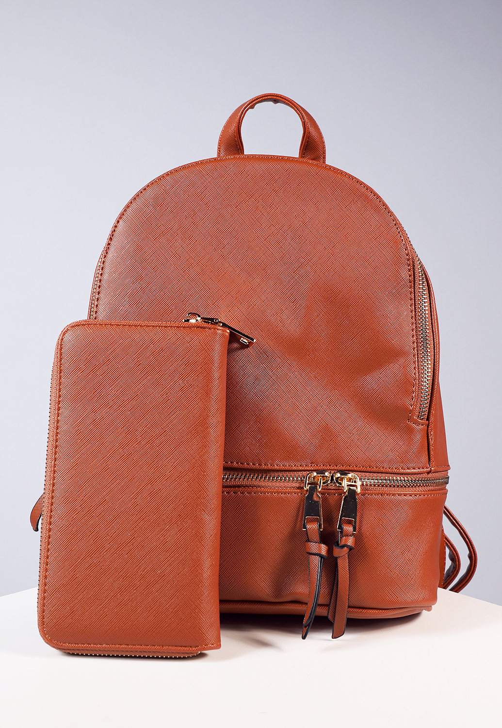 Faux Leather Backpack W/ Wallet
