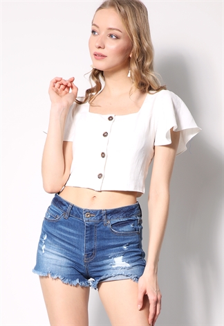 Button Up Flare Crop-Top 