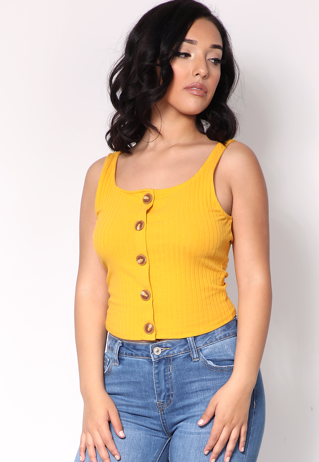 Ribbed Button Detail Cami Top 