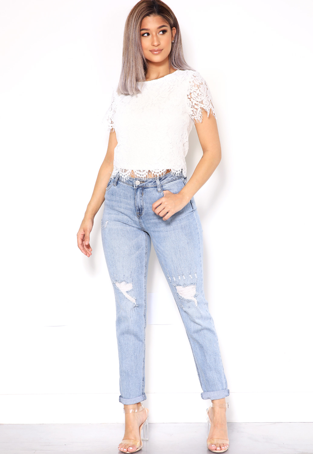 Floral Lace Panel Dressy Top