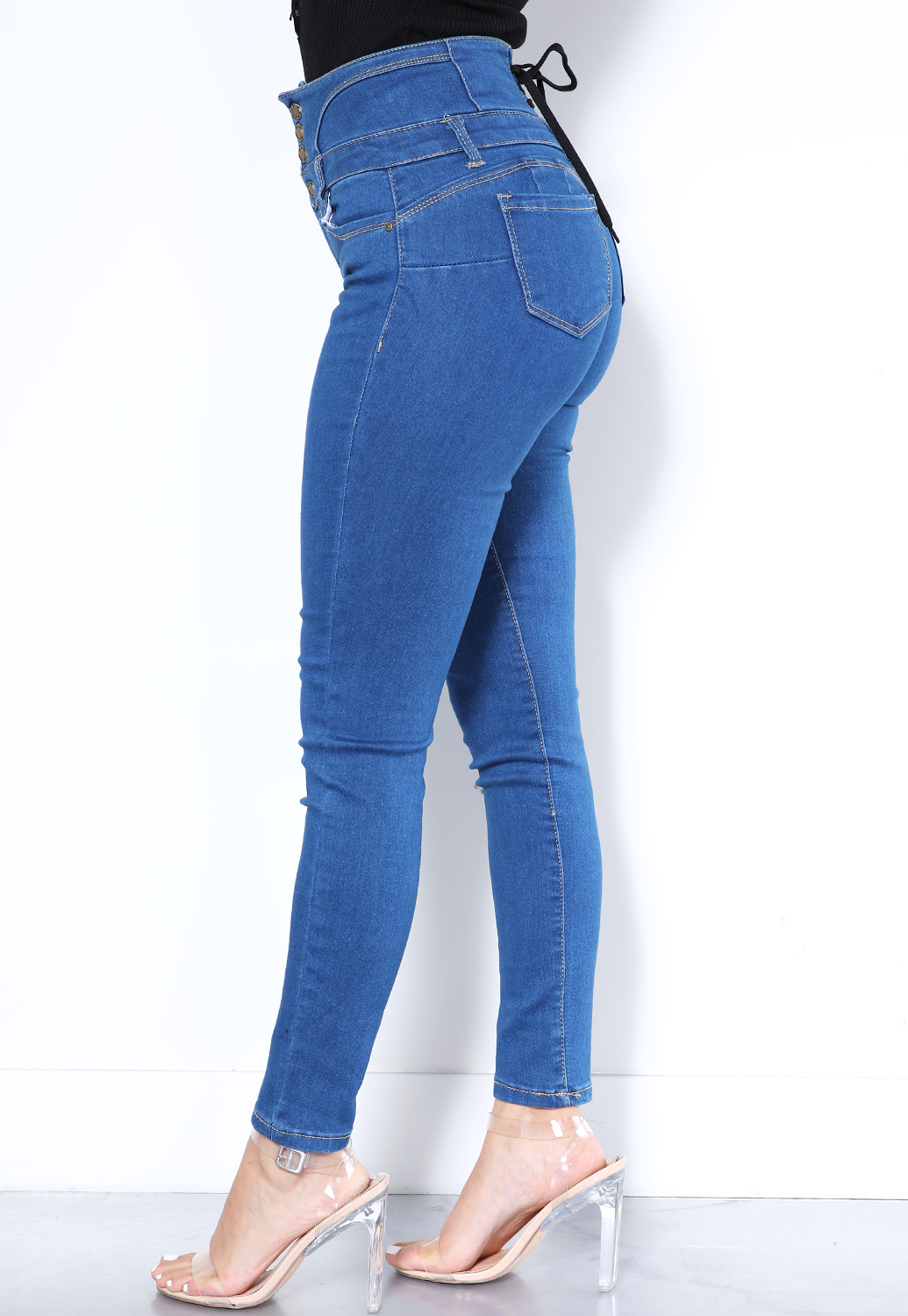 High Waisted Multi Button Jeans 