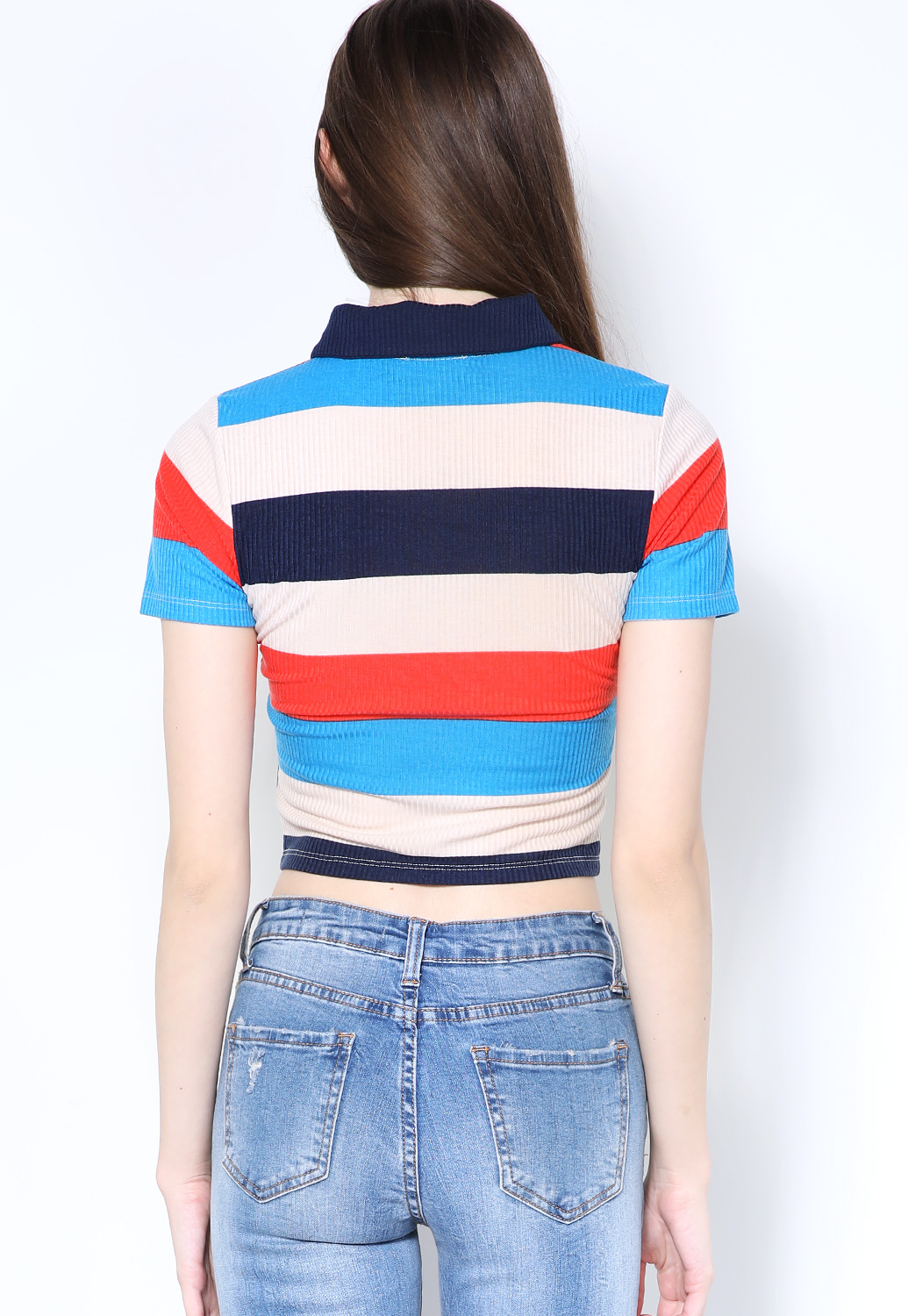 Striped Ribbed Zip-Up Top 