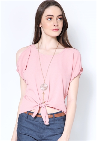 Tie Front Dressy Top W/Necklace
