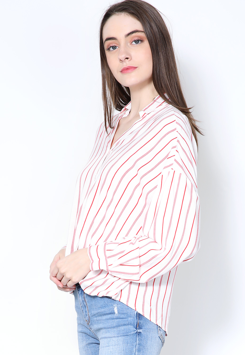 Pinstriped Long Sleeve Blouse 