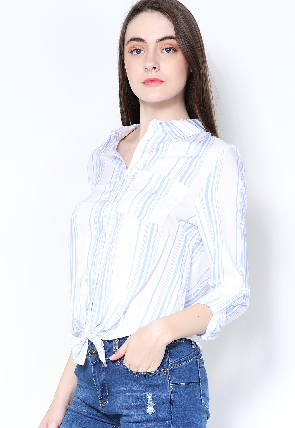 Pinstriped Button Up Blouse