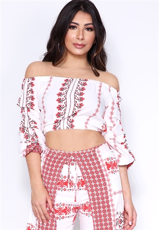 Abstract Print Off The Shoulder Top 