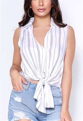 High Low Pinstriped Blouse