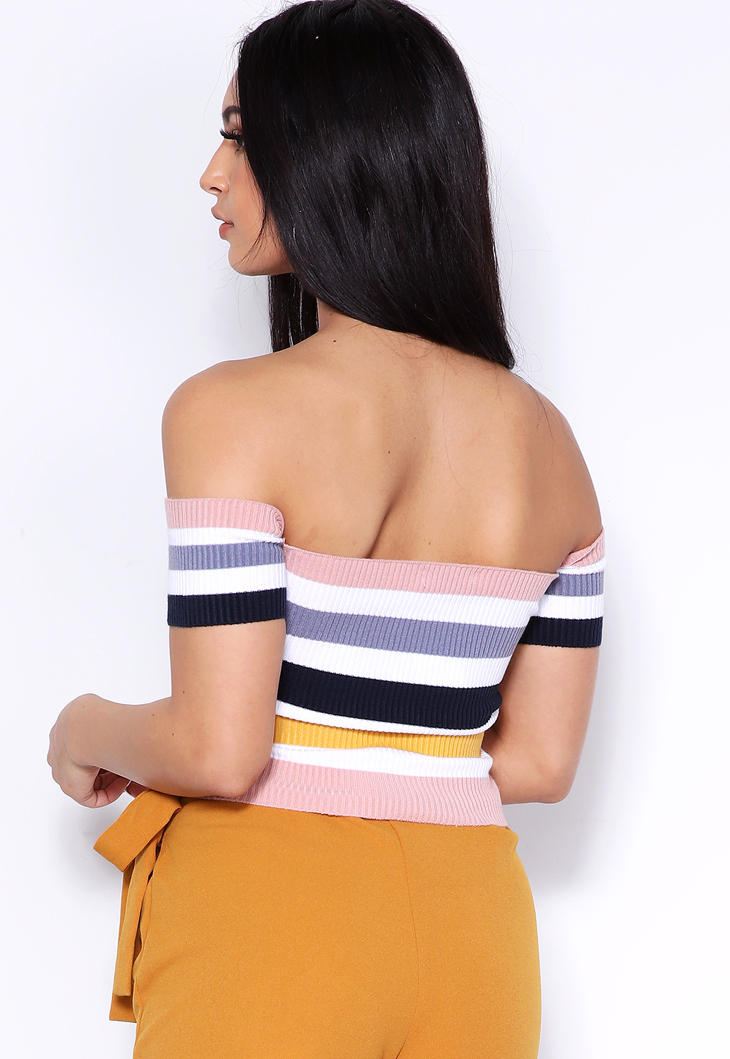 Striped Knit Off The Shoulder Top 