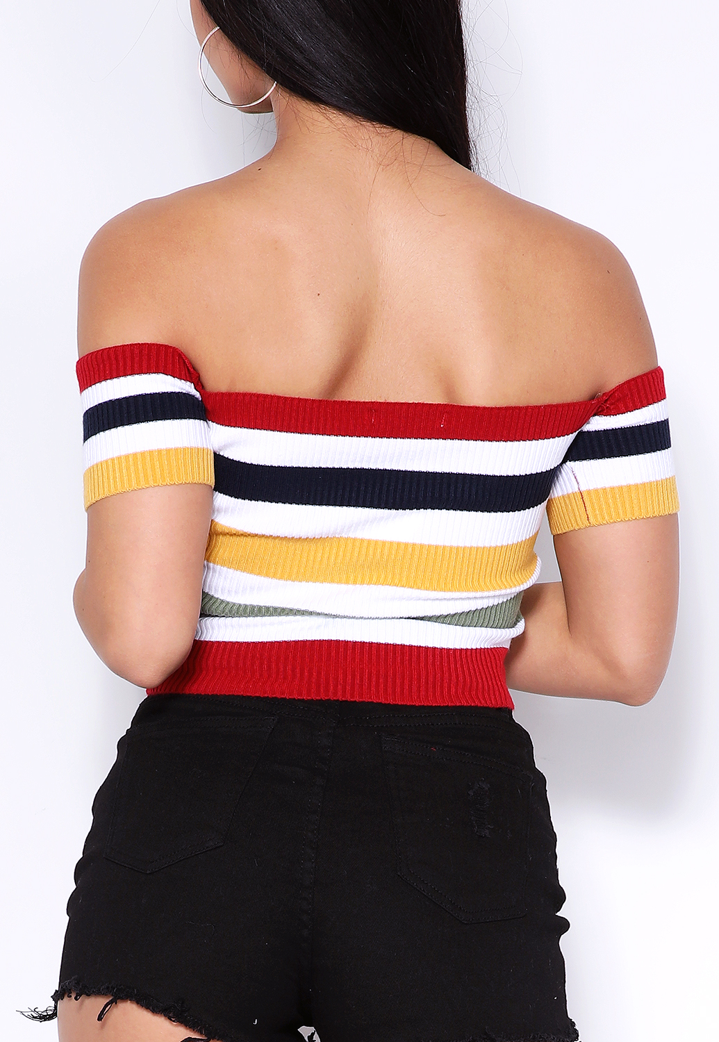 Striped Knit Off The Shoulder Top 
