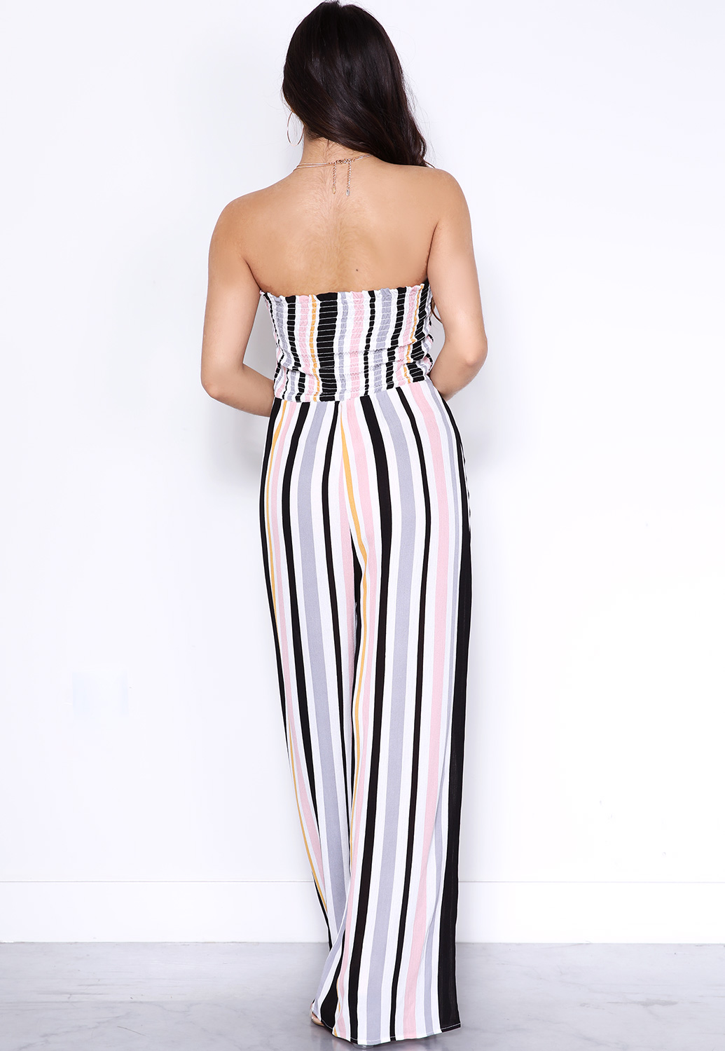 Pinstriped Smocked Jumpsuit 