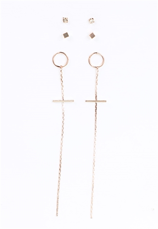 Stud And Chain Drop Earring Set