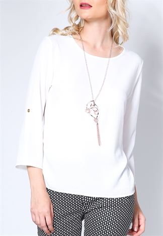Long Sleeve Dressy Top W/ Necklace 