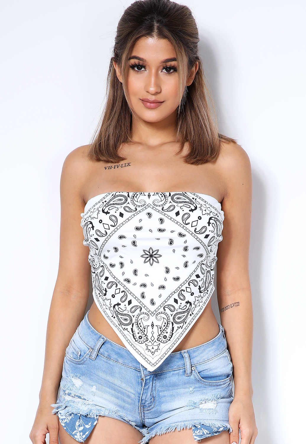 Abstract Print Strapless Top