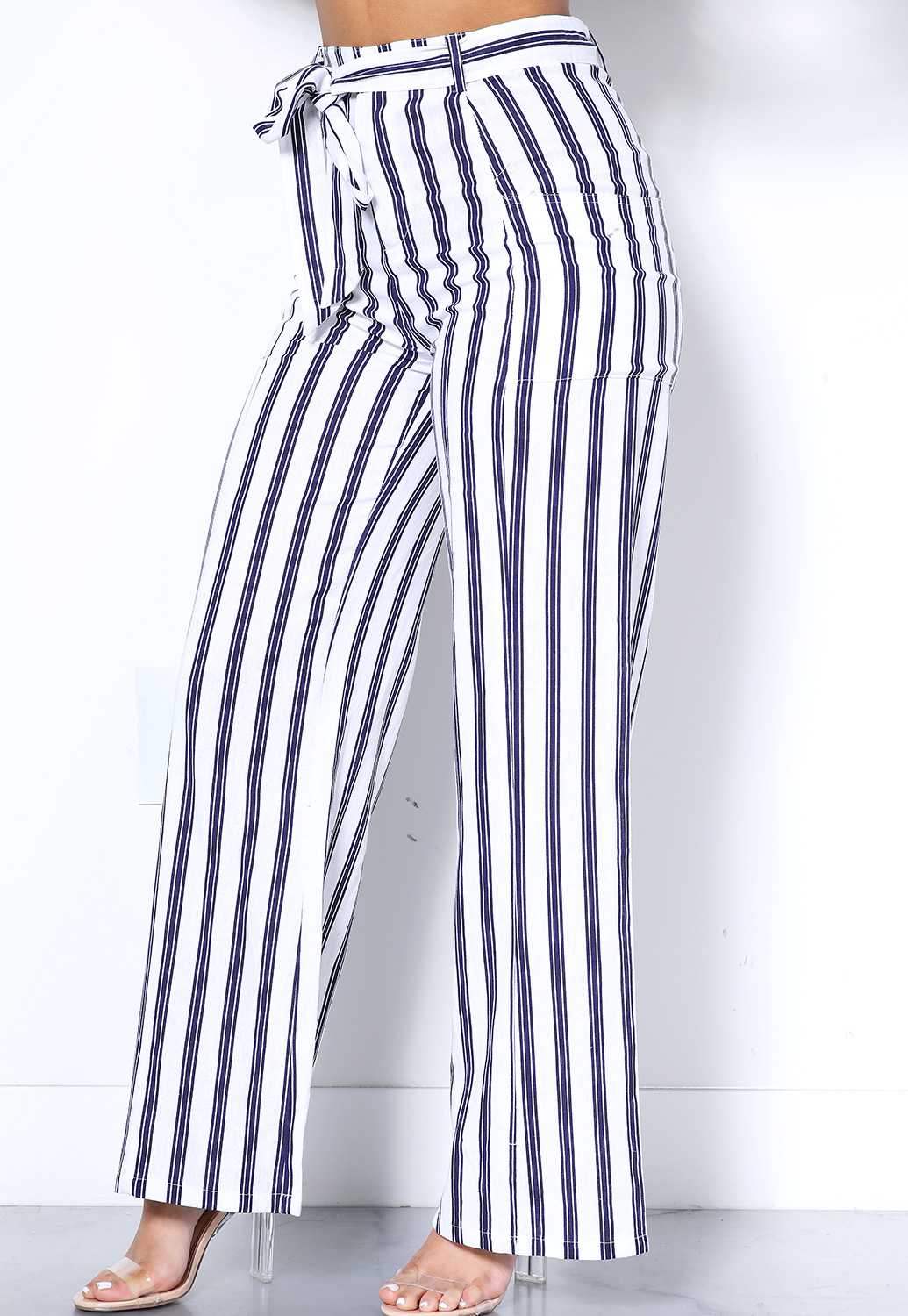Striped Tie-Front Pants