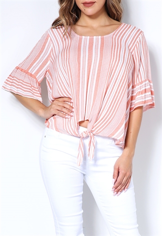 Pinstriped Bell-Sleeve Casual Top