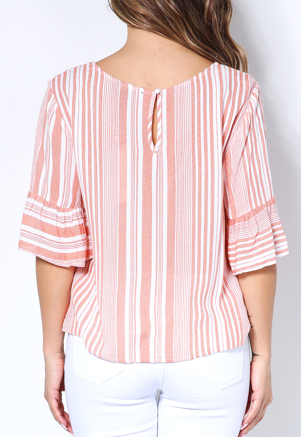 Pinstriped Bell-Sleeve Casual Top