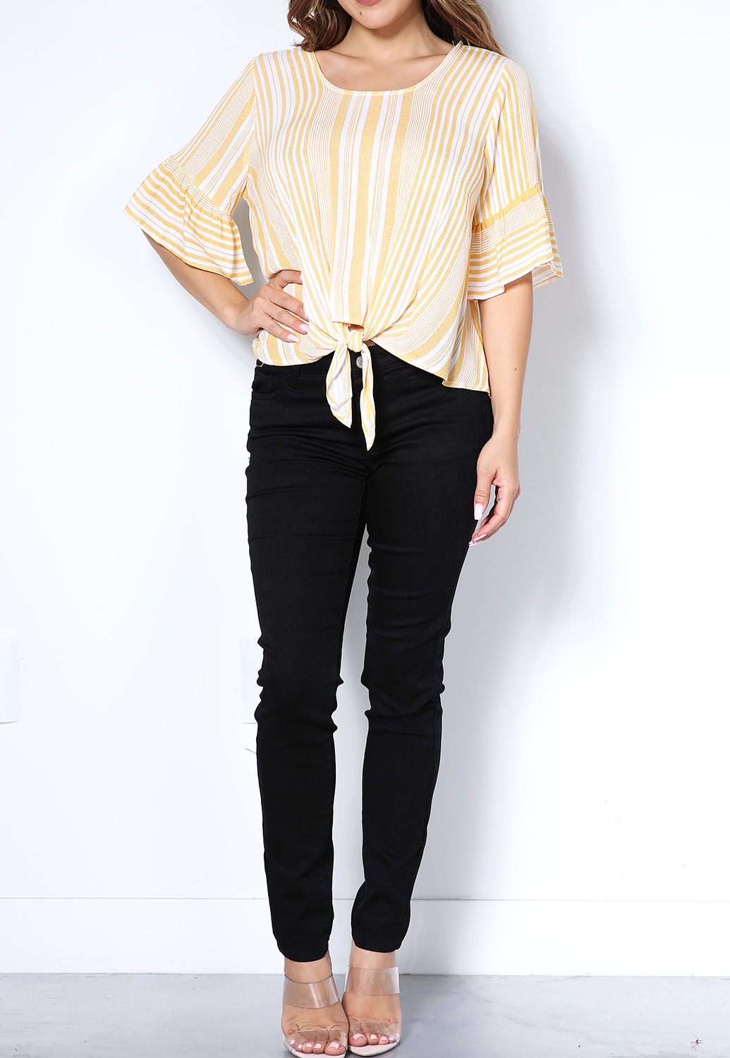 Pinstriped Bell-Sleeve Casual Top 
