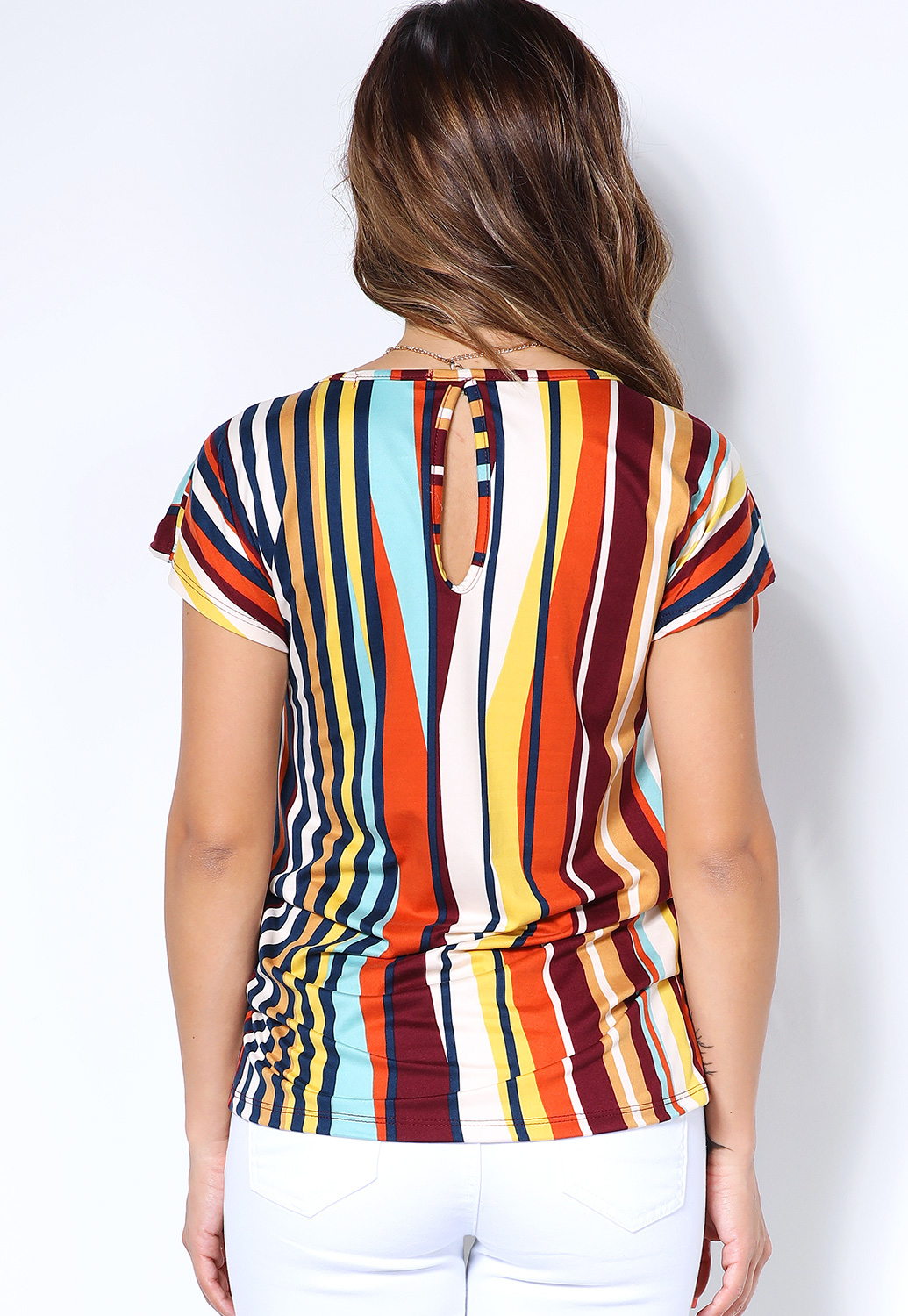 Multicolor Striped Blouse W/Nechlace