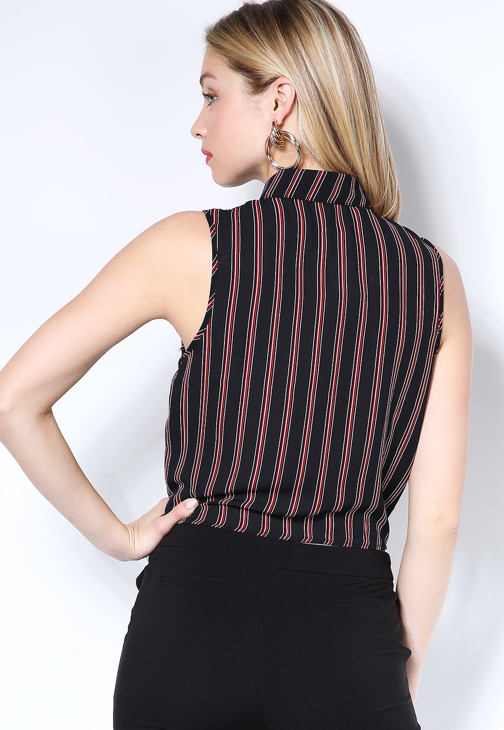 Pinstriped Tie Front Top