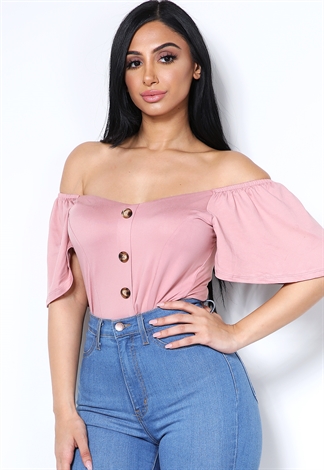 Front Button Detail Off The Shoulder Top