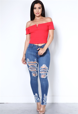Distressed High Waisted Skinny Jeans 
