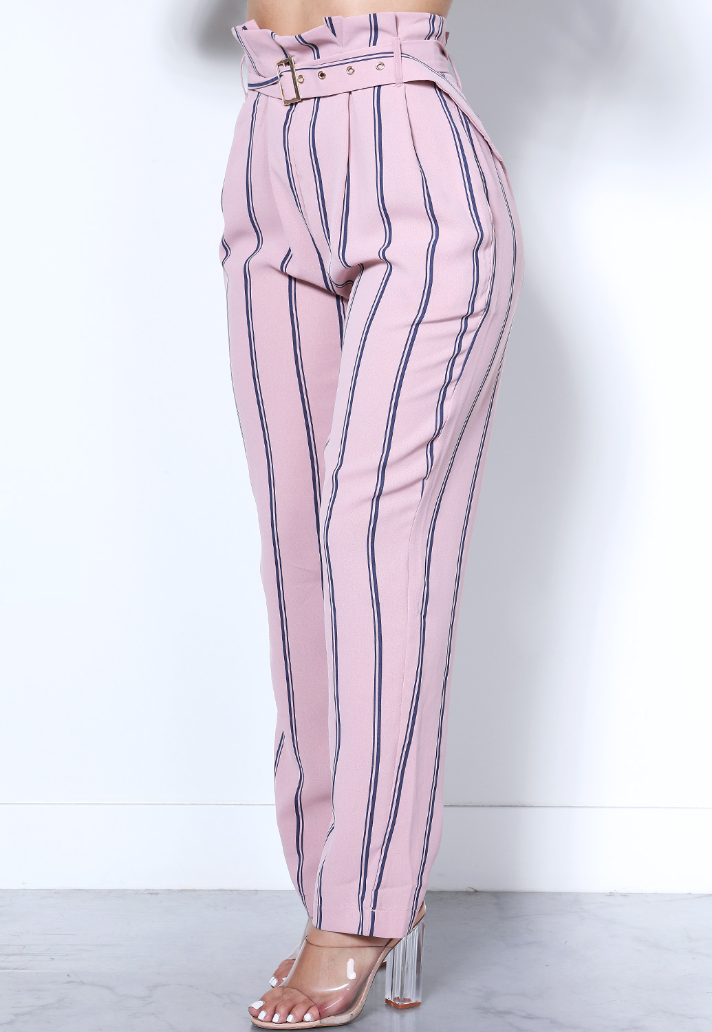 Pinstriped Belted Pants 