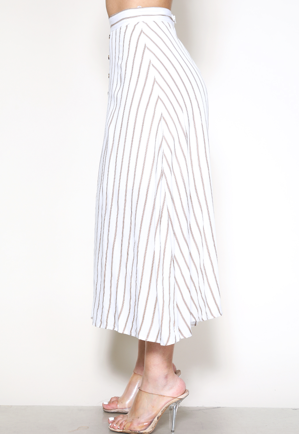 Striped Long Slit Skirt
