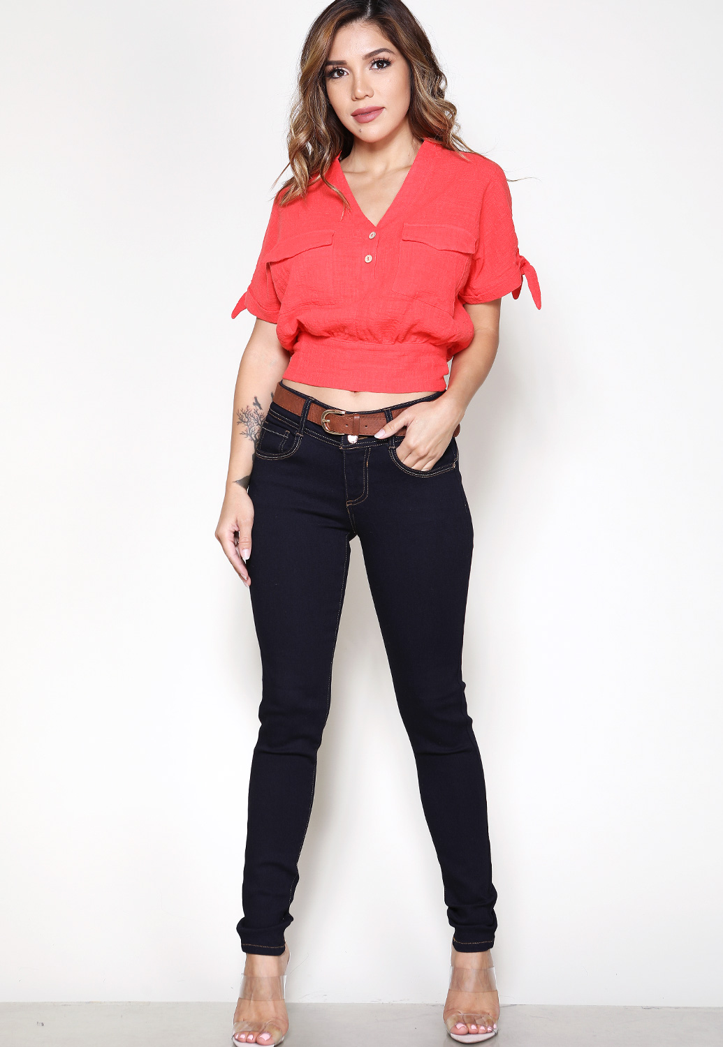 Belted Detail Skinny Jeans