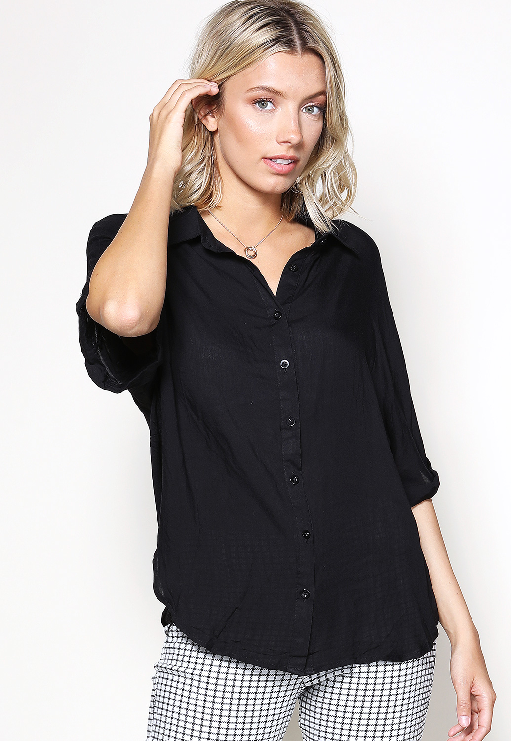  Button Up ¾ Sleeve Blouse