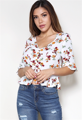 Floral Ruched Detail Top 