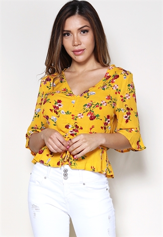 Floral Ruched Detail Top 