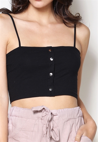Ribbed Button Detail Cropped Top 