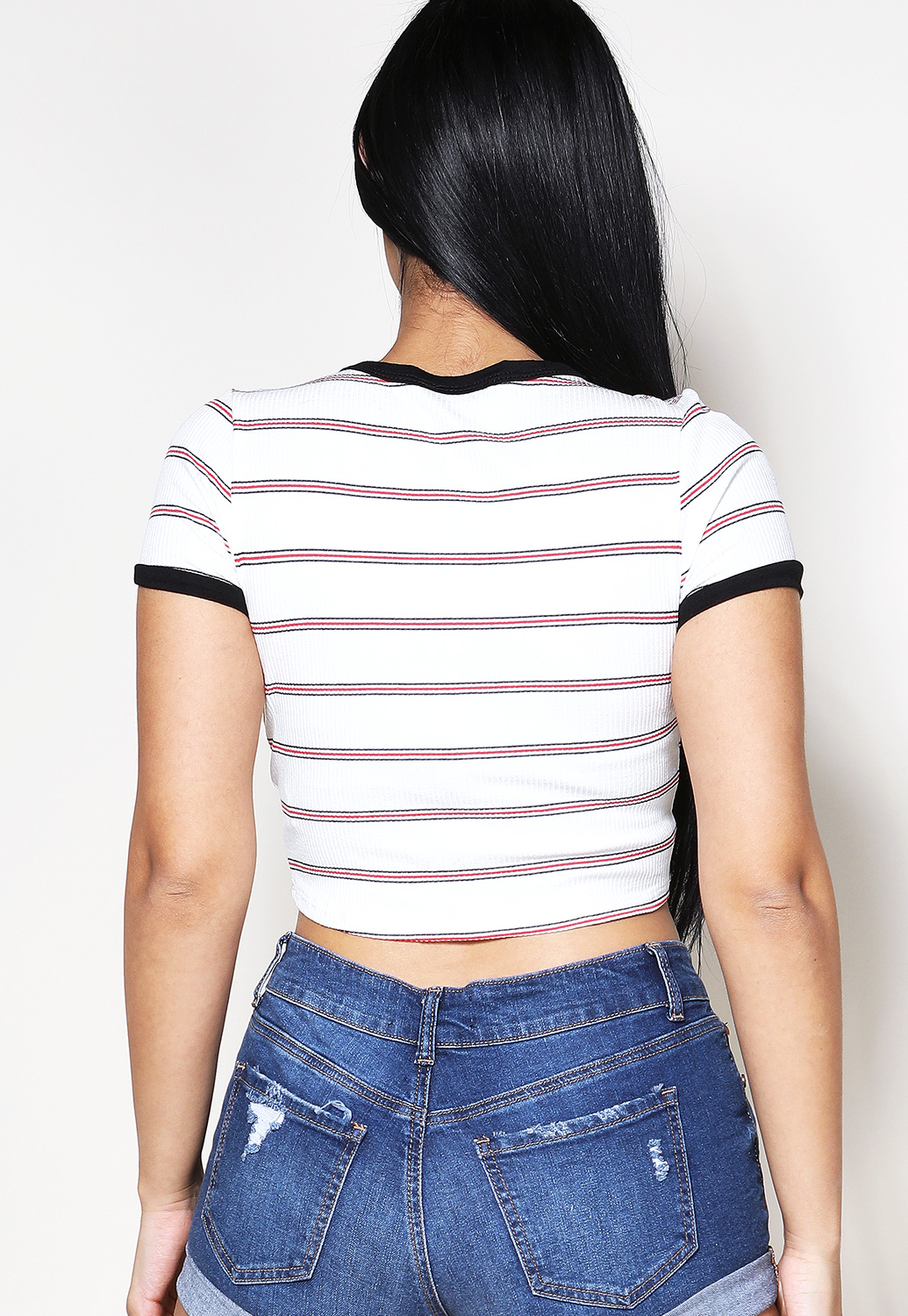 Striped Tie Front Tee