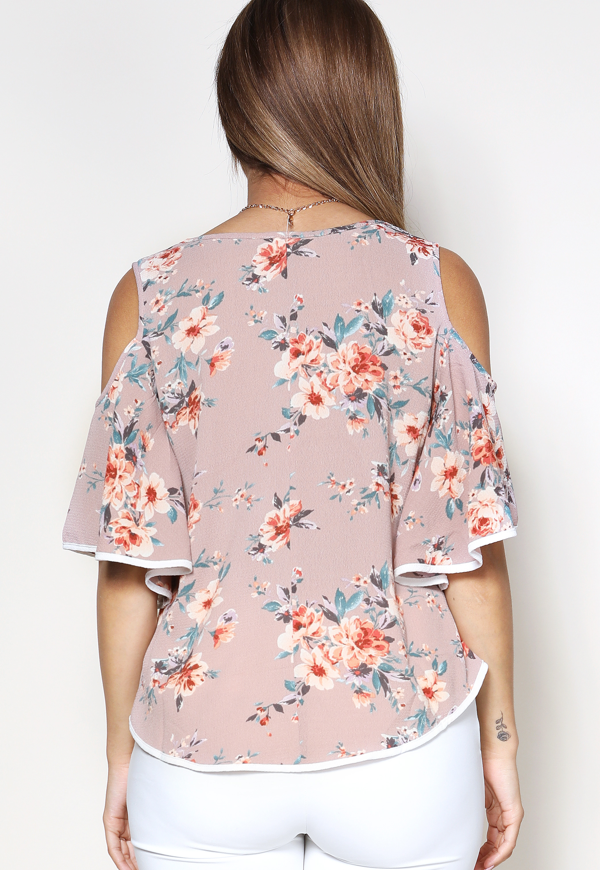 Floral Open Shoulder Dressy Top