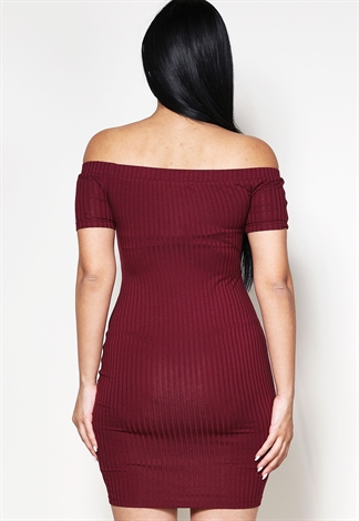 Ribbed Off-The-Shoulder Bodycon Dress