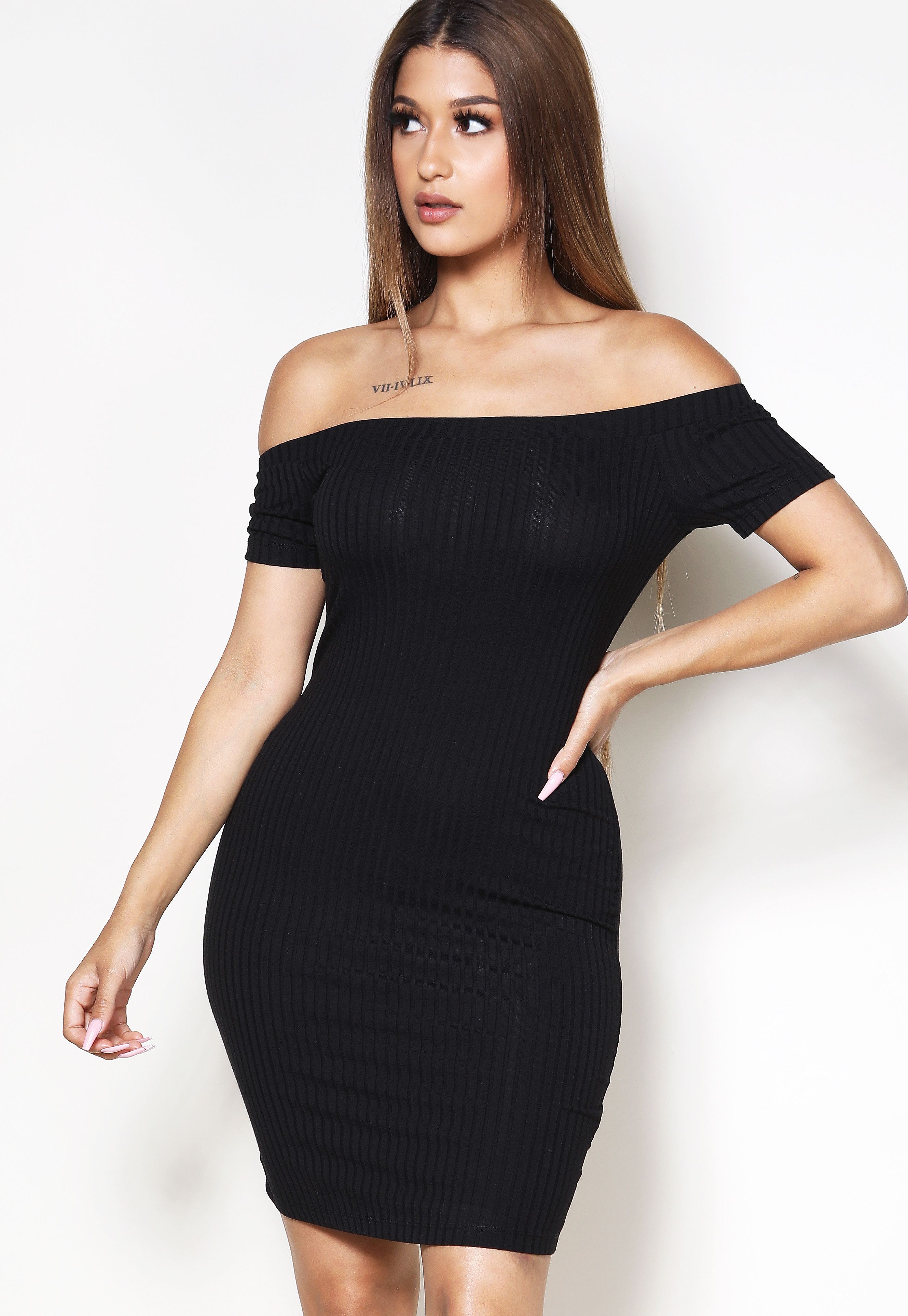 Ribbed Off-The-Shoulder Bodycon Dress