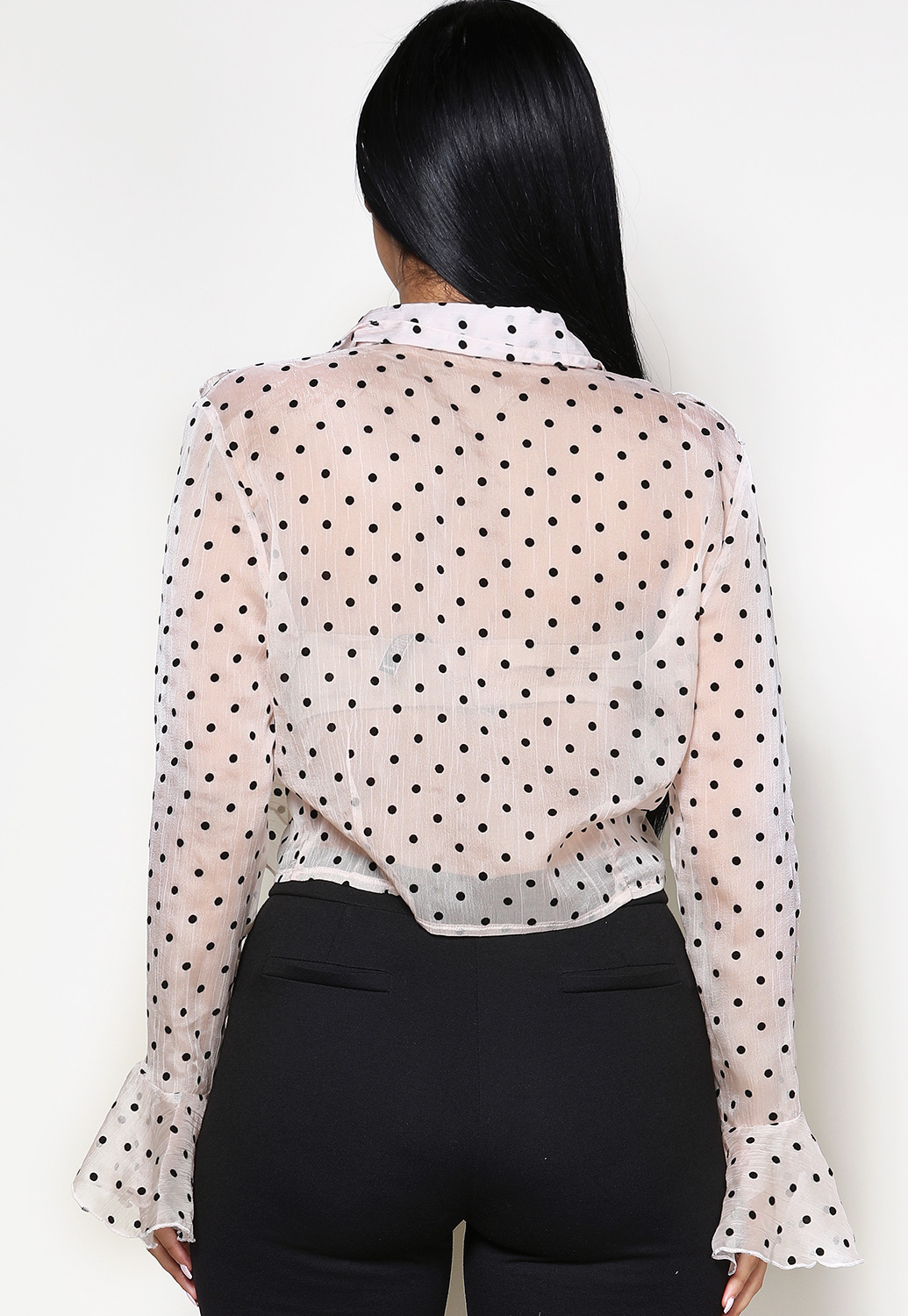 Sheer Polka Dot Print Dressy Top