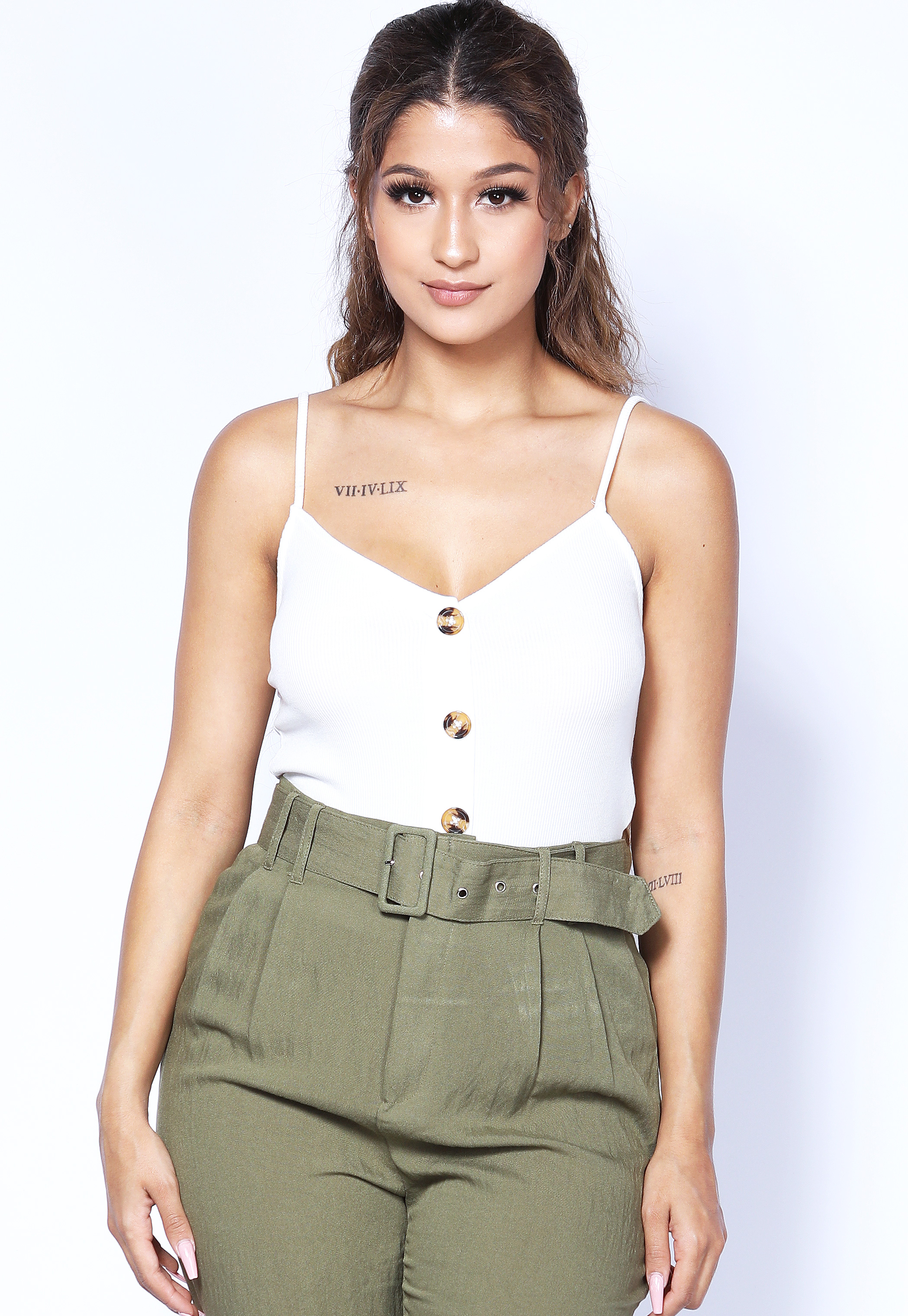 Ribbed Button Detail Crop Top 