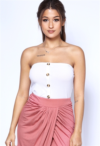 Ribbed Button Detail Crop Top