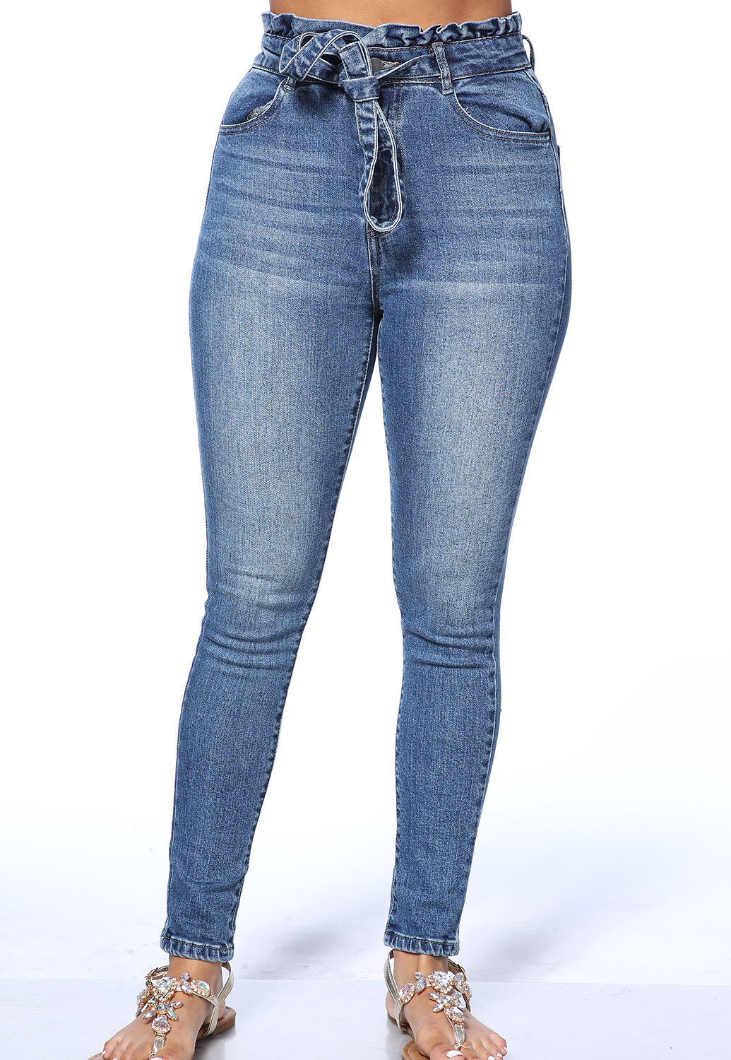 Ruffle Waist Detail Skinny Jeans