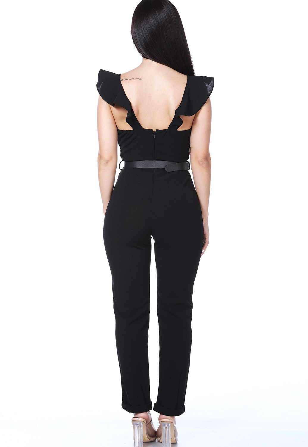 Ruffle Trim Belted Detail Jumpsuit