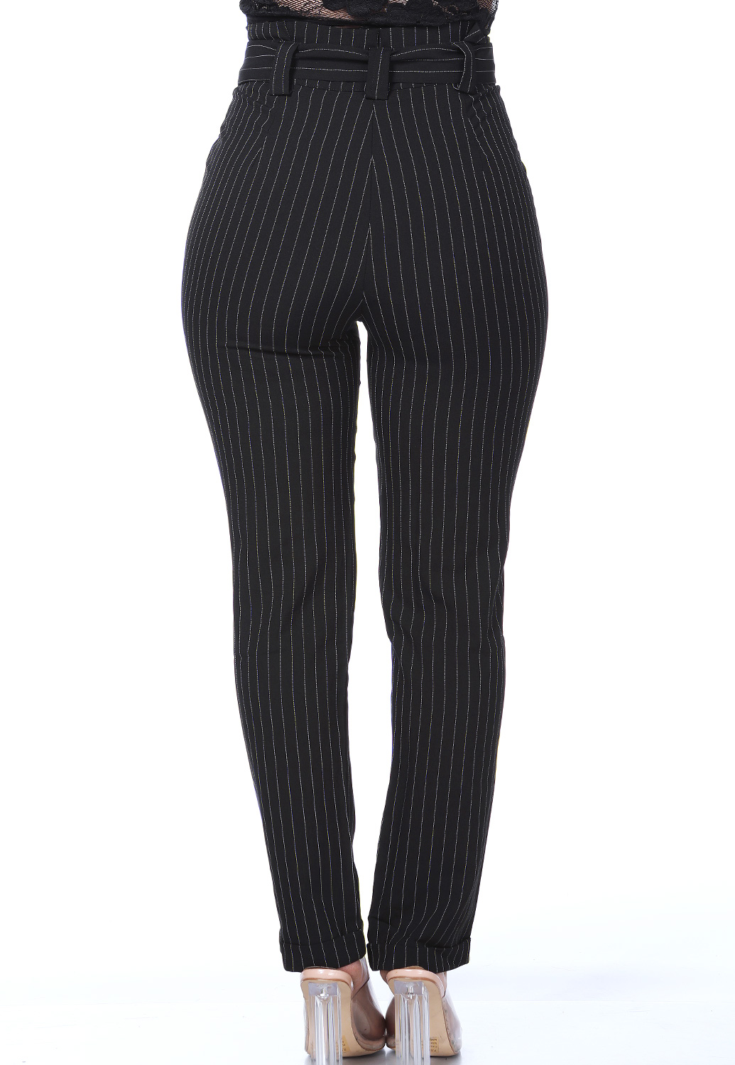 Pinstriped Belted Dressy Pants