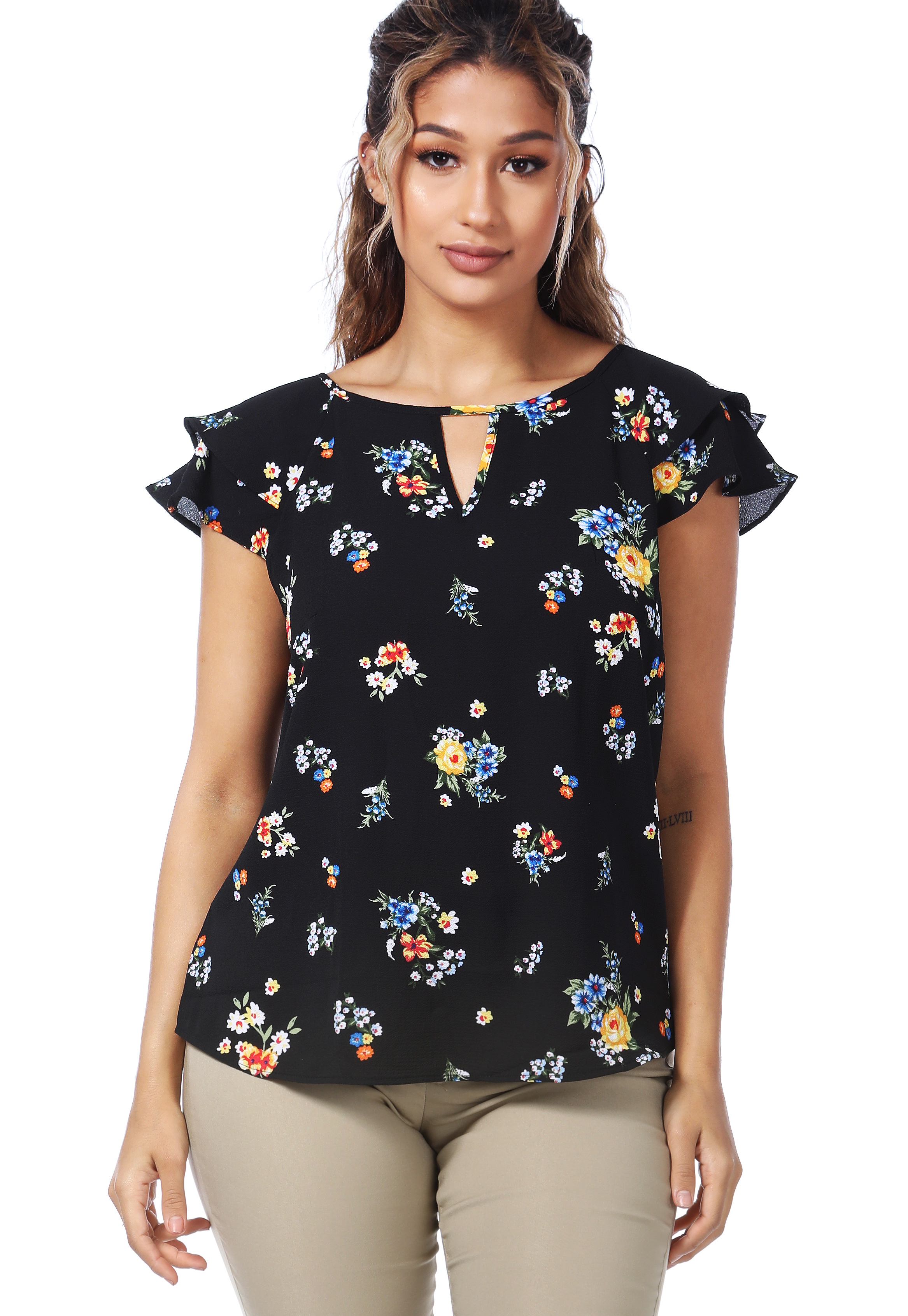 Floral Ruffle Sleeve Top