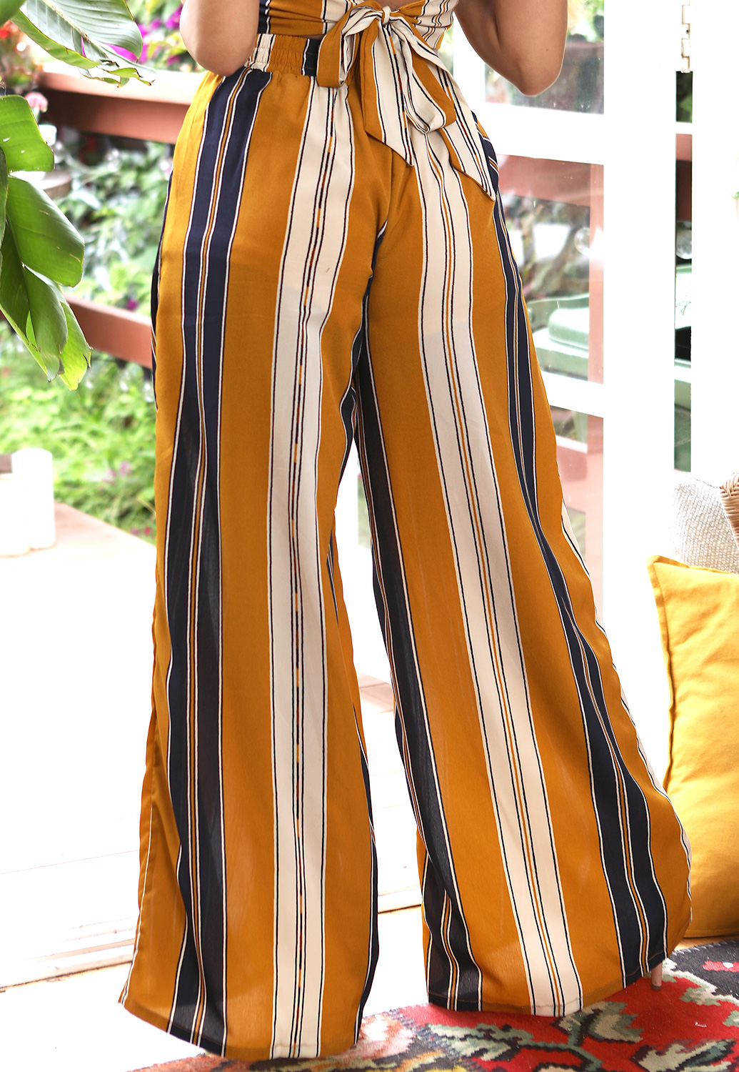 Striped Tie Front Pants