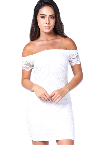 Floral Lace Overlay Off-The-Shoulder Dress