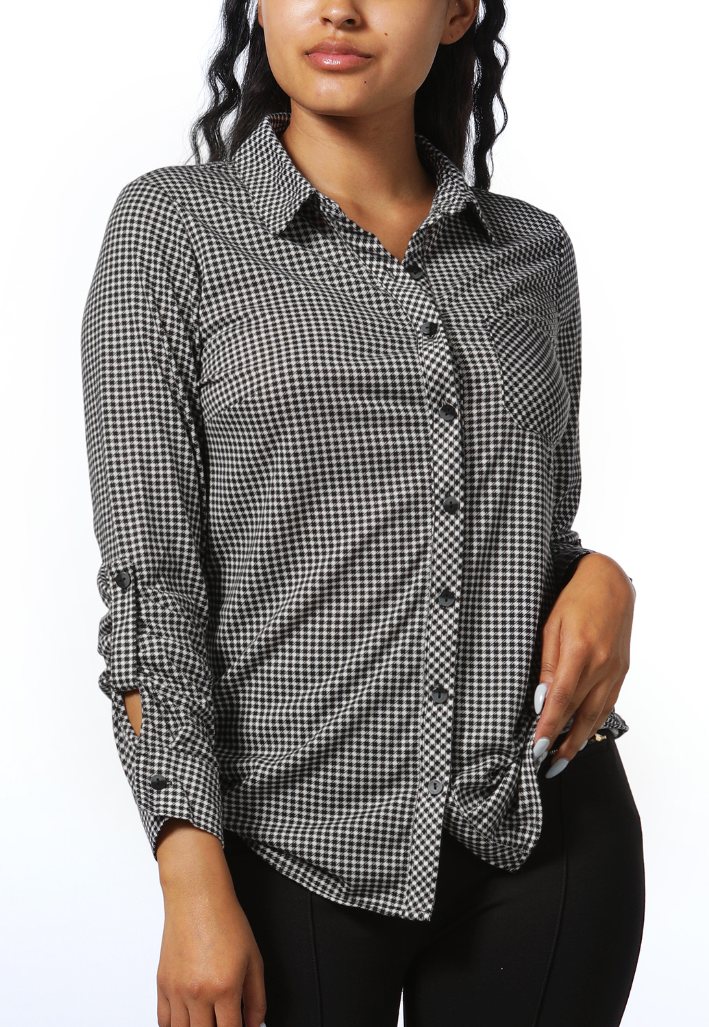 Houndstooth Button Up Blouse